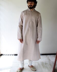 Men's ethnic curated HIGH TUCK COLLAR set in Khaki cotton
