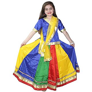                       Kaku Fancy Dresses Multicolor Radha Lehenga Choli Set  Ethnic Lehenga Choli with Dupatta For Girls  Garba Dance Dress                                              