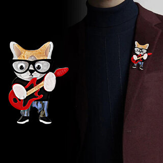 LUCKY JEWELLERY Trendy Plastic Guitar Cat With Glasses Brooches For Kids Cute Cartoon Unisex Brooch For Men & Women LUCKY JEWELLERY Trendy Plastic Guitar Cat With Glasses Brooches For Kids Cute Cartoon Unisex Brooch For Men & Women