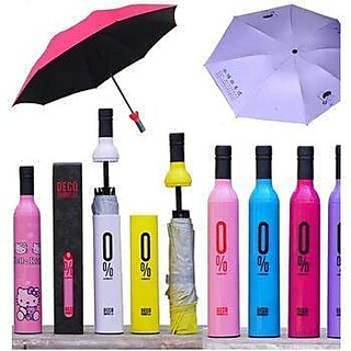                       Layer Folding Portable Umbrellas with Bottle Cover for UV Protection & Rain - Ultra Wine Umbrella (Assorted Color)                                              
