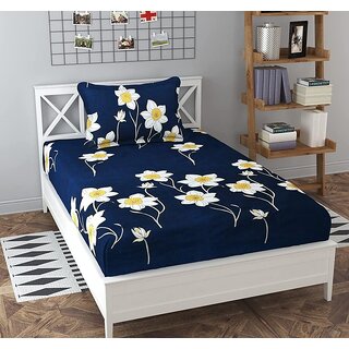                       Quirky Home 200 TC Cotton Double Bed Printed Fitted Bedsheet (Pack of 1, Blue Surajmukhi)                                              