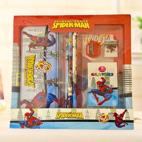 Kit Spiderman - 6 in 1 School Supply Cartoon Printed Stationary Kit for Boys and Girls Pencil Pen Book Eraser Sharpener.