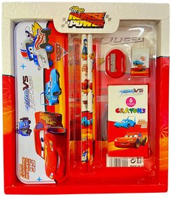 Kit Car - 6 in 1 School Supply Cartoon Printed Stationary Kit for Boys and Girls Pencil Pen Book Eraser Sharpener.