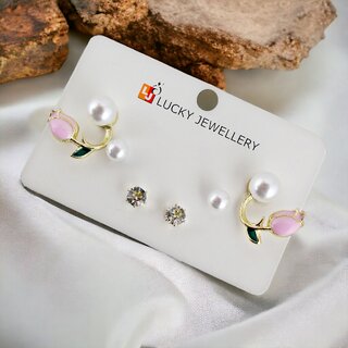                       LUCKY JEWELLERY 3 Pairs Combo Set Of Earrings for Women & Girls (90-CHEX-1140-3)                                              