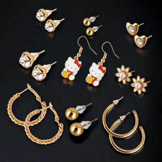                       LUCKY JEWELLERY 9 Pairs Combo Set Of Earring for Women & Girls (175-CHEX-1158-9)                                              