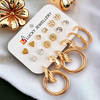                       LUCKY JEWELLERY 9 Pairs Combo Set Of Earring for Women  Girls (225-CHEX-1157-9)                                              