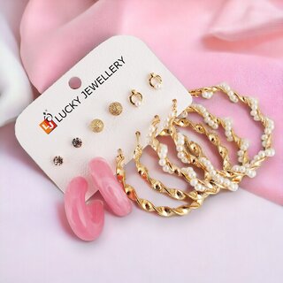                       LUCKY JEWELLERY 6 Pairs Combo Set Of Earring for Women  Girls (240-CHEX-1185-6)                                              