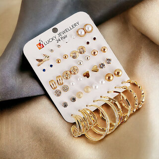                       LUCKY JEWELLERY 24 Pairs Combo Of Earrings for Women  Girls (360-CHEX-1187-24)                                              