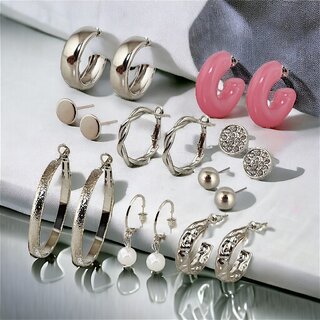                       LUCKY JEWELLERY 9 Pairs Combo Of Earrings for Women  Girls (360-CHEX-1188-S-9)                                              