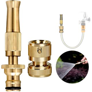                      Aseenaa Brass Nozzle Water Spray Gun Water Jet Hose Nozzle Hose Pipe Spray Gun SUITABLE for 1/2 Hose Pipe For Gardening                                              