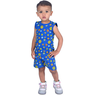                       Kid Kupboard Cotton Baby Boys T-Shirt and Short Set, Blue, Sleeveless, 4-5 Years KIDS6242                                              