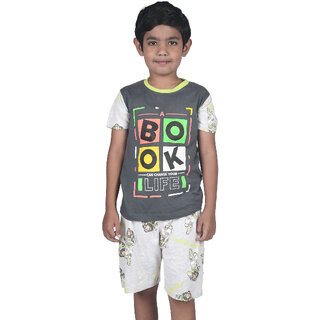                       Kid Kupboard Cotton Boys T-Shirt and Short Set, Multicolor, Half-Sleeves, 7-8 Years KIDS6248                                              