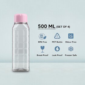 Mannat Chess 500 ml small BPA Free Plastic Water Bottle set of 1 for Home,Office,Gym,Yoga,Travel(Transparent  Pink Cap)