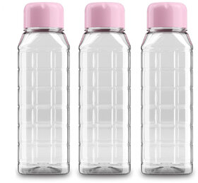 Mannat Chess 500 ml small BPA Free Plastic Water Bottle set of 3 for Home,Office,Gym,Yoga,Travel(Transparent Pink Cap)