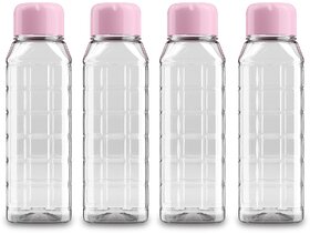 Mannat Chess 500 ml small BPA Free Plastic Water Bottle set of 4 for Home,Office,Gym,Yoga,Travel(Transparent Pink Cap)