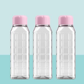 Mannat Chess 700 ml small BPA Free Plastic Water Bottle set of 3 for Home,Office,Gym,Yoga,Travel(Transparent  Pink Cap)