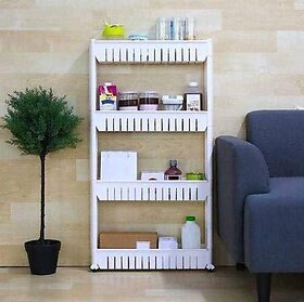 4 Layer Multipurpose Plastic Storage Organizer Slim Rack Shelf with Wheels  Slim Slide Out Kitchen Trolley Rack Holder