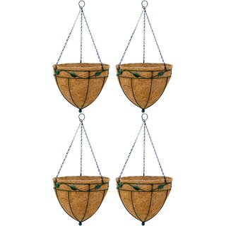                       GARDEN DECO 10 INCH Teardrop Leaf Coir Basket for Indoor/Outdoor Gardening. (Green, Set of 4 Pcs)                                              