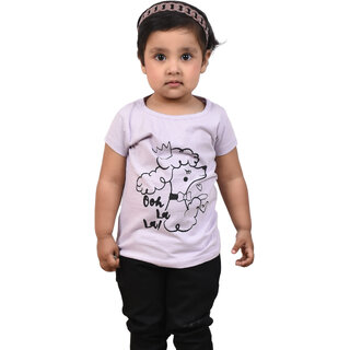                       Kid Kupboard Cotton Baby Girls T-Shirt, Light Purple, Half-Sleeves, 3-4 Years KIDS6265                                              