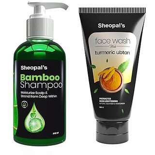                       Sheopal's Bamboo Shampoo for Hair Fall & Dandruff Control 200ml with Turmeric Ubtan Face Wash Tan Removal 100ml, Sulphate & Paraben Free                                              