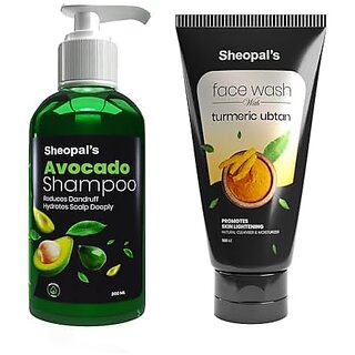                       Sheopal's Avocado Shampoo for Dry and Frizzy Hair 200ml with Turmeric Ubtan Face Wash Tan Removal 100ml, Sulphate & Paraben Free                                              