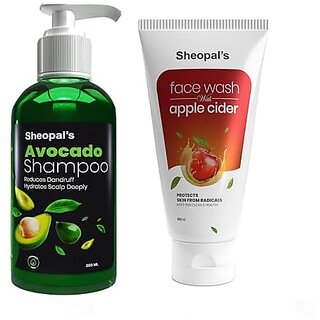                       Sheopal's Avocado Shampoo for Dry and Frizzy Hair 200ml with Apple Cider Face Wash for Tan Removal 100ml, Sulphate & Paraben Free                                              