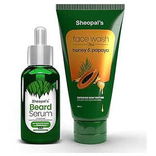                       Sheopal's Beard Growth Serum Oil 35ml with Redensyl and Honey & Papaya Face Wash for Oily Acne and Pimple Prone Skin 100ml, Sulphate & Paraben Free                                              
