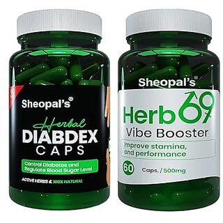                       Sheopal's Herbal Diabdex Diabetes Capsule with Herb 69 Vibe Shudh Shilajit Shatavari for Men Wellness (60 Capsule each)                                              