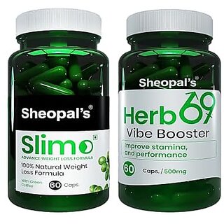                       Sheopal's Slimo Advance Weight Loss Management Capsule with Herb 69 Vibe Shudh Shilajit Capsule Ayurvedic Medicine For Men (60 Capsule Each)                                              