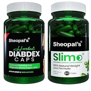                       Sheopal's Herbal Diabdex Diabetes Capsule with Slimo Advanced Weight Managment Formula for Men & Women 60 Capsules (60 Capsule each)                                              
