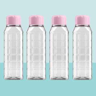                       Mannat Chess 700 ml small BPA Free Plastic Water Bottle set of 4 for Home,Office,Gym,Yoga,Travel(Transparent  Pink Cap)                                              