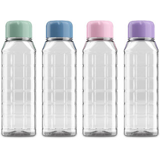                       Mannat Chess 500 ml small BPA Free Plastic Water Bottle set of 4 for Home,Office,Gym,Travel(Transparent  Multiolor Cap)                                              