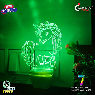                       CLI Unicorn Light 3D Illusion Led Light Night Wall Decor Light Plug Light For Kids Night Lamp  (10 cm, Multicolor)                                              