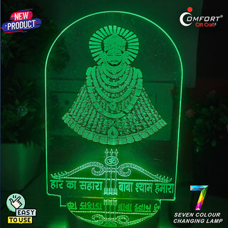                       Khatu Shyam Baba 3D Illusion Led Light Decoration Idea 2 Plug Night Light Lamp Table Lamp  (20 cm, Mulicolor)                                              