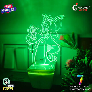                       Tom And Jerry Cartoon 3D Illusion Acrylic Led Plug Night Light Table Lamp Kids Night Lamp  (10 cm, Multicolor)                                              