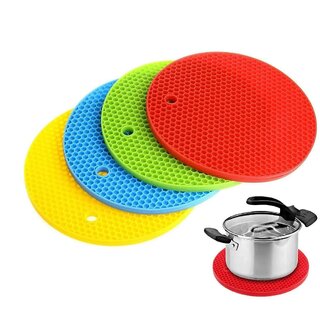                      KUBAVA Heat Resistant Silicone Mats for Kitchen Trivets, Pack of 4, Round, Multi Color                                              