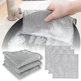 Multipurpose Wire Dishwashing Rags for Wet and Dry Stainless Steel Scrubber Non-Scratch Wire cloth Set of 4 PCs