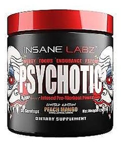 Psychotic Pre Workout AMP - Fruit Punch 216g Powder(Pack of 1,35 Servings) (Peach Mango)