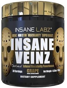 Insane Veinz Gold, Nitric Oxide Non Stimulant pre Workout Powder, Loaded with Hydromax, Nitrosigine, Increases Vascularity and Blood Flow, 30 Srvgs, Grape