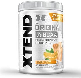 Xtend Original BCAA Powder Sugar Free Workout Muscle Recovery Drink with 7g BCAA, | Amino Acid Supplement with L Glutamine & Electrolytes - 375 Gms (30 Servings) (Orange Cream)