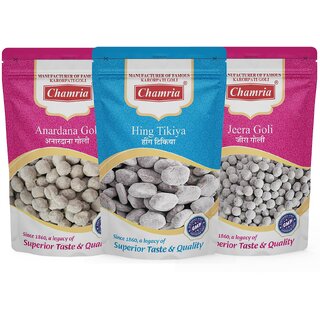                       Chamria Anardana Goli, Jeera Goli and Hing Tikiya Mouth Freshener 120 Gm Pouch Pack of 3                                              