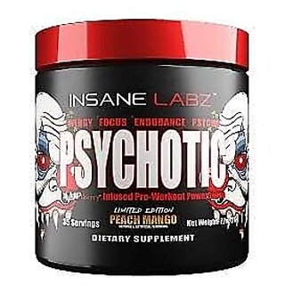                      Psychotic Pre Workout AMP - Fruit Punch 216g Powder(Pack of 1,35 Servings) (Peach Mango)                                              