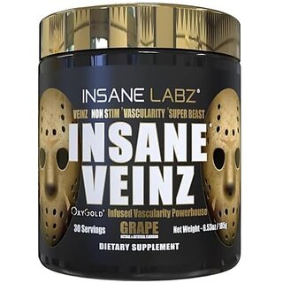                       Insane Veinz Gold, Nitric Oxide Non Stimulant pre Workout Powder, Loaded with Hydromax, Nitrosigine, Increases Vascularity and Blood Flow, 30 Srvgs, Grape                                              