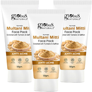                       Globus Naturals Anti Acne Multani Mitti Face Pack, For Oily  Acne Prone Skin, 50 gm (Pack of 3)                                              