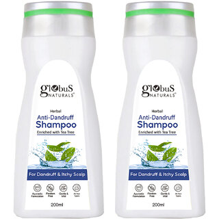                       Globus Naturals Anti Dandruff Shampoo, For Dandruff and Itchy Scalp, Suitable For All Hair Types, 200 ml (Pack of 2)                                              