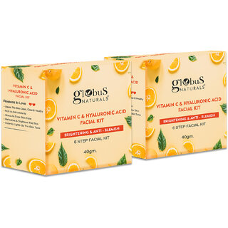                      Globus Naturals Vitamin C Skin Brightening Facial Kit, Boosts Glow, Brightens Skin Complexion, with 6 Easy Steps, Ayurvedic & Herbal Prepration For Natural Glow, 40 gms (Pack of 2)                                              