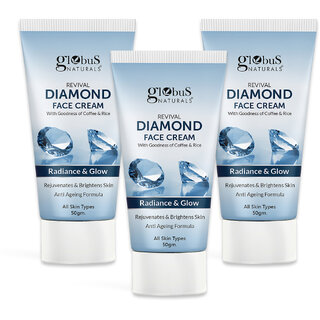 Globus Naturals Revival Diamond Face Cream For Soft Glowing Skin Even Tones Skin Improves Skin Texture Non Sticky Cream Natural Ayurvedic Formula 50gm Pack of 3 Globus Naturals Revival Diamond Face Cream For Soft Glowing Skin Even Tones Skin Improves Skin Texture Non Sticky Cream Natural Ayurvedic Formula 50gm Pack of 3