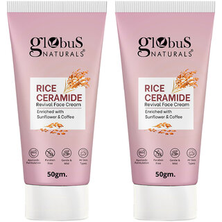                       Globus Naturals Rice Ceramide Revival Face Cream, Enriched with Sunflower & Coffee, Ayurvedic Formula, Paraben Free, Gentle & Mild, Suitable For All Skin Types, 50 gm (Pack of 2)                                              