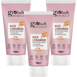                       Globus Naturals Rice Ceramide Revival Face Cream Enriched with Sunflower  Coffee Ayurvedic Formula Paraben Free Gentle  Mild Suitable For All Skin Types 50 gm Pack of 3                                              