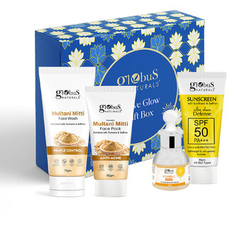Globus Naturals Summer Radiance Skincare Gift Box Set of 4 - Multani Mitti Face Wash 75g, Multani Mitti Face Pack 50g, Sunscreen 50 gm & Vitamin C Face Serum 30 ml Globus Naturals Summer Radiance Skincare Gift Box Set of 4 - Multani Mitti Face Wash 75g, Multani Mitti Face Pack 50g, Sunscreen 50 gm & Vitamin C Face Serum 30 ml